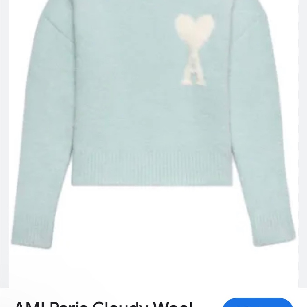 Ami Blue Crew Neck Sweater with Heart Detail